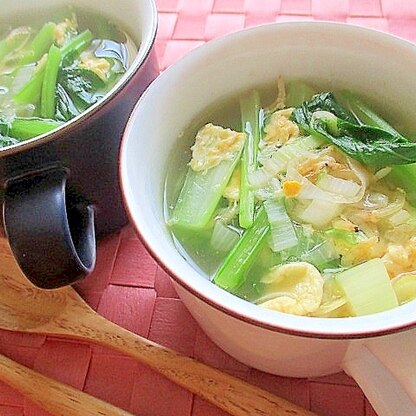 かぶの葉とエビの中華風卵スープ